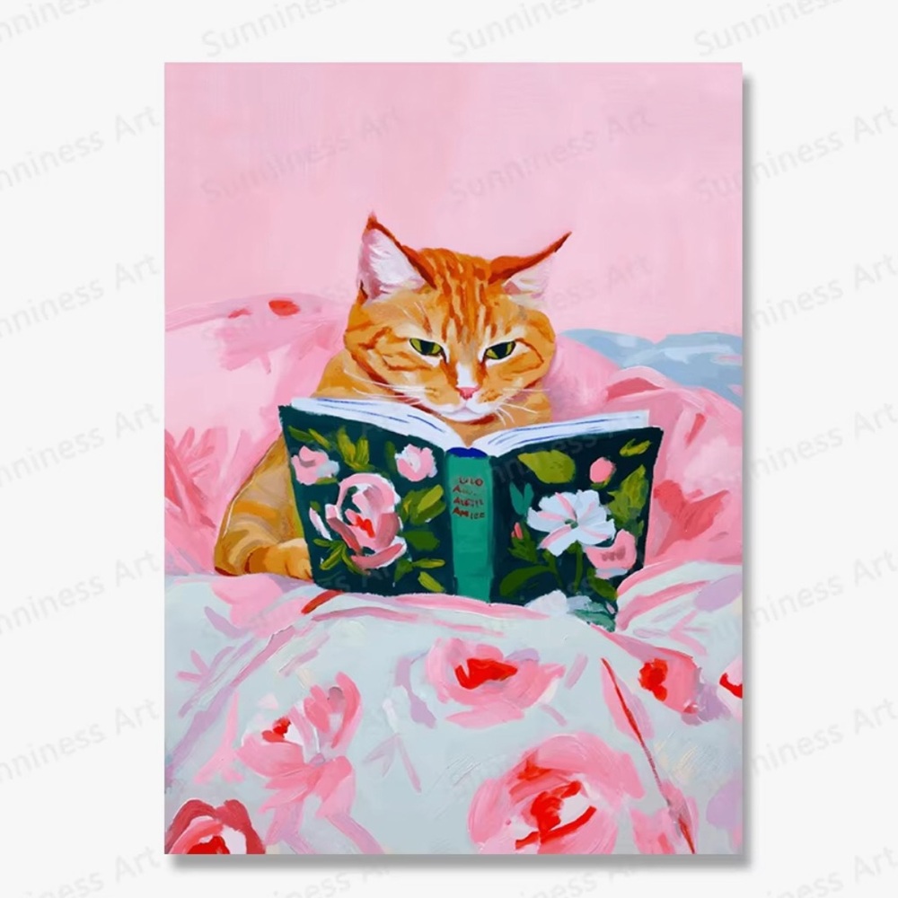 Set of 6 Cat Reading Book Canvas Posters Art Prints, Frameless (Lg) - Picture 11 of 15